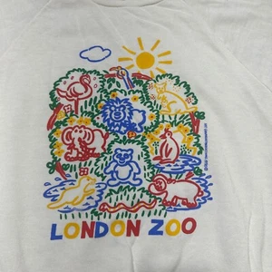 London Zoo Cotton Sweatshirt Large L Vintage 90s Pullover Lightweight Top Animal - Picture 1 of 7