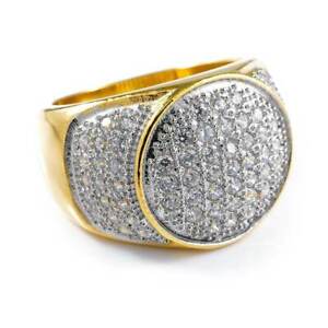 18K IP Gold Plated Micropave Lab CZ Stainless Steel Band Mens Hip Hop Pinky Ring