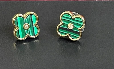 Brincos Talbots Lucky Day Clover tom dourado reconstituído malaquita B077 - Imagem 1 de 4