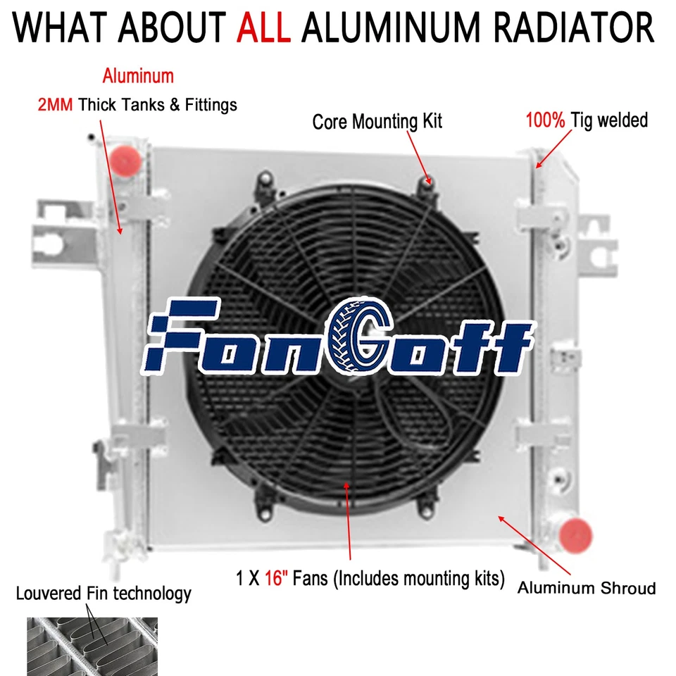 3 Row Radiator&Shroud Fan Fit 2002 2003 2004 2005 2006 Jeep Liberty 3.7L V6 GAS Foto 1 de 4