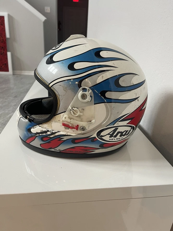 Arai Quantum/f Motorcycle Helmet Nakagami Haga 2000 Blue Flames - Image 1 of 4