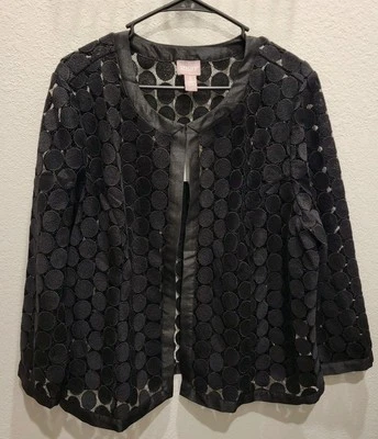 Chaqueta de encaje negra Chico's para mujer Geo encaje borde a borde frente abierto talla 3, XL NUEVA CON ETIQUETAS Foto 1 de 4