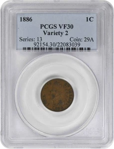 1886 Indian Cent Variety 2 VF30 PCGS - Picture 1 of 2