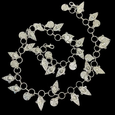 Metal Chain Belt Whimsigoth Gypsy Charms Witchy Festival Celestial Silver Long - Image 1 of 4