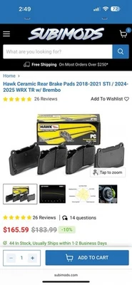 Brake Pads Front And Back For 2018-2021 Subaru Sti And 2024-2025 Wrx Tr - Image 1 of 2