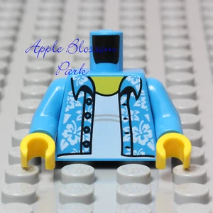 NEW Lego Male Dark Azure MINIFIG TORSO - Blue Hawaiian Boy Shirt w/White Shirt - Picture 1 of 7