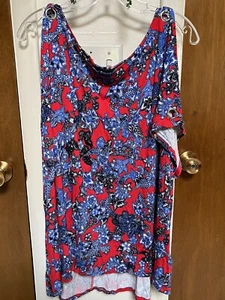 Cable & Gauge Woman Plus 3x Blue/Red Floral S/S Grommets Cold Shoulder - Picture 1 of 6