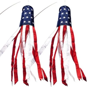 2 Pcs 40 Inch American US Flag Windsock USA Patriotic Decorations Embroidered - Picture 1 of 7