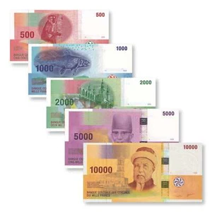 Komoren Komplettset: 500–10.000 Franken, 2006–2020, B306–B310, P15–P19, UNC - Bild 1 von 8