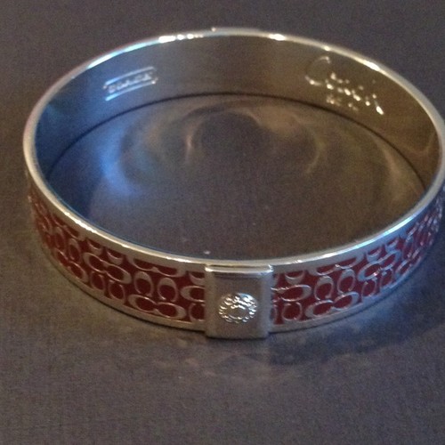 COACH Signature Bangle Bracelet Dark Purple and Silver Tone