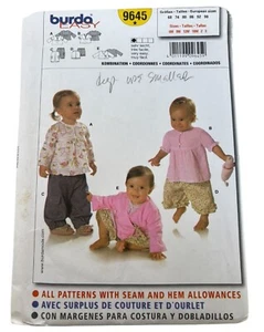 Burda Sewing Pattern 9645 Baby Toddler Girl Shirt Pants Outfit Easy 6M-3T Uncut - Picture 1 of 10