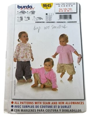 Burda Sewing Pattern 9645 Baby Toddler Girl Shirt Pants Outfit Easy 6M-3T Uncut - Image 1 of 4