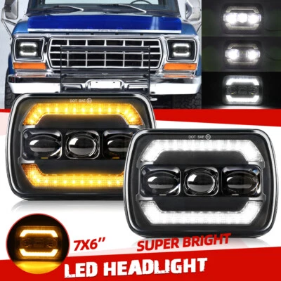2PCS 7x6" Led Headlights Hi/Lo Beam DRL For 1978-1986 Ford F-150 F-250 F-350 - Image 1 of 4
