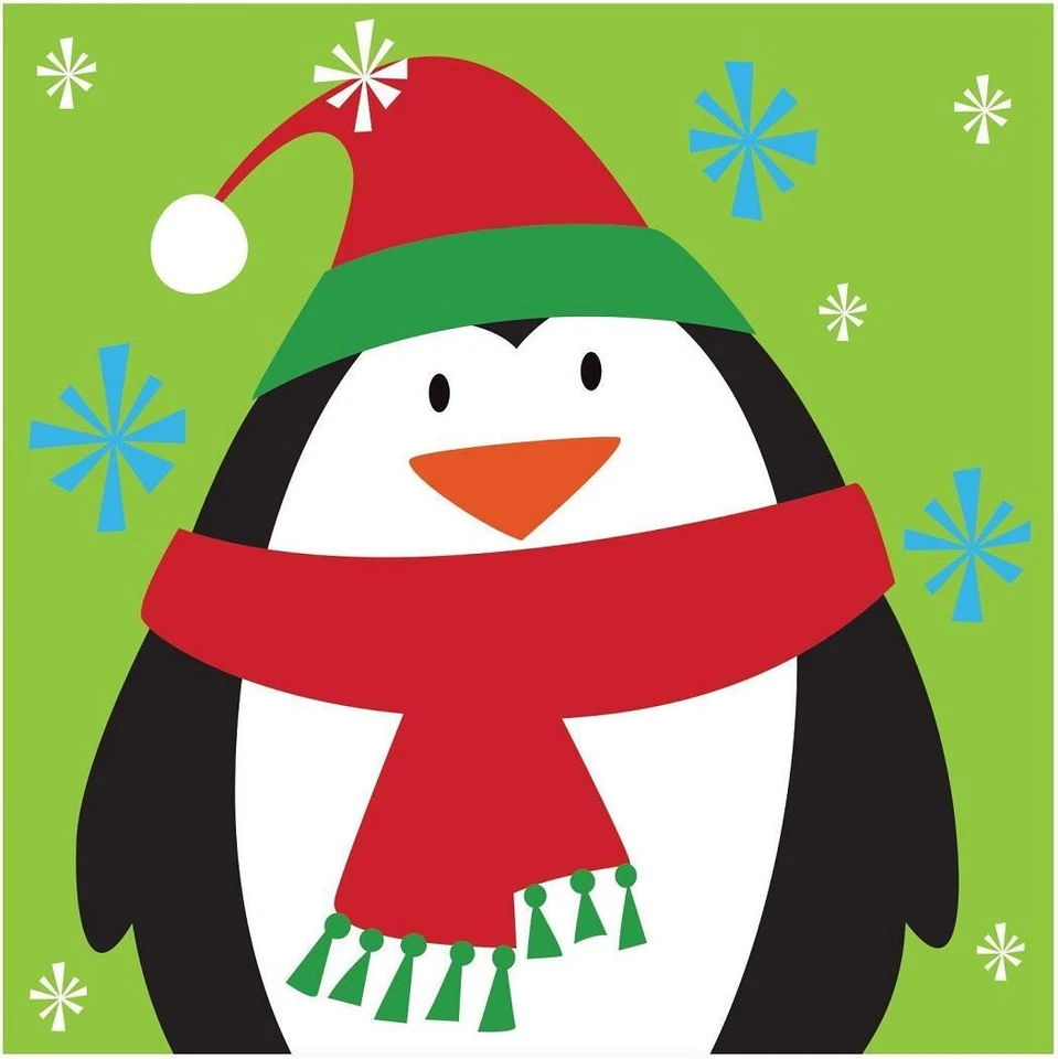 Frosty Friends Snowman Penguin Christmas Holiday Party Paper Beverage Napkins - Image 1 of 1