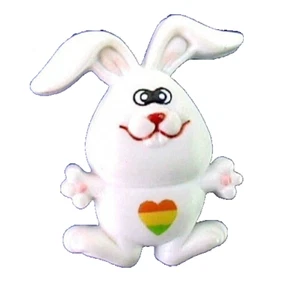 Russ PIN Easter Vintage BUNNY RABBIT RAINBOW HEART 1980s Holiday Brooch HK - Picture 1 of 2