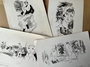 LOT of 4 Magazine Illustrations HAND MADE from 1970's - Picture 1 of 5