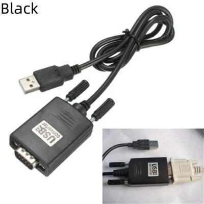 1 Set New Black USB 2.0 Male to RS232 Serial DB9 9 Pin Adapter Cable PC - Image 1 of 4