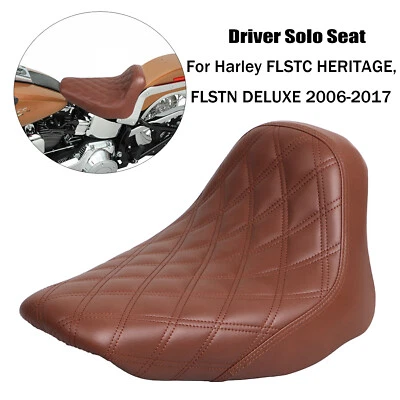 Brown Driver Solo Seat For Harley Heritage Softail Classic FLSTC 06-17 Deluxe Foto 1 de 4
