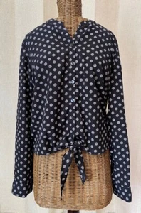 CHICO - BLACK WHITE POLK A DOT LONG SLEEVE TIE FRONT BLOUSE - 0 - Picture 1 of 5