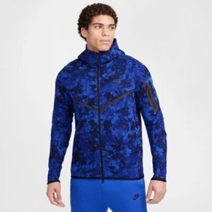 NWT MEN'S NIKE TECH FLEECE BLUE CAMO WINDRUNNER FULL-ZIP HOODIE HV5055-480 Sz L - Picture 1 of 6