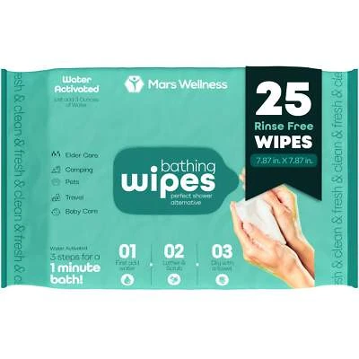 Latherz No Rinse Washing/Bathing Wipes - Just Add Water - Pack of 25 Cloths - Image 1 of 4