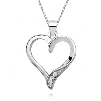 Damen Halskette Zirkonia Herz Anhänger aus echtem 925 Silber Gold Rosegold Kette - Bild 1 von 4