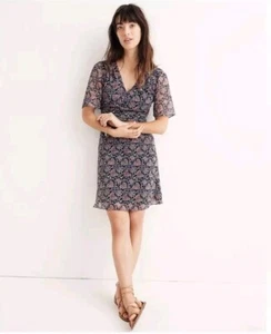 Madewell Womens Mini Dress Orchard Flutter-Sleeve Dress in Fan Floral Mix - Picture 1 of 7