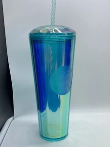Starbucks 2021 Kaleidoscope Turquoise Prism Teal Diamond 24 oz Tumbler Cold Cup - Picture 1 of 8