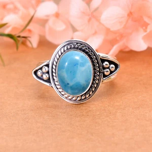 Larimar Lab Created Oval Oxidize 925 Sterling Silver Ring ChristmasJewelry V2936 - Picture 1 of 8