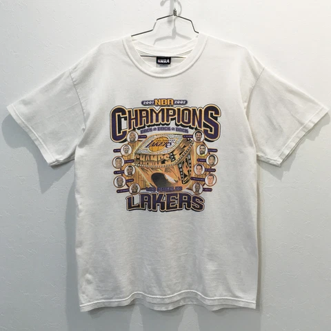 VTG Y2K 2001 2002 NBA LAKERS BRYANT SHAQ RING LOGO T-SHIRT SIZE M Cover