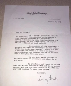 Henry Ford II signed 1945 Ford Motor Company letterhead autographed Employee - Picture 1 of 2