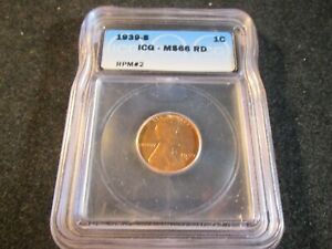 1939-S LINCOLN CENT RPM #2   S OVER S  ICG MS66 RD  1401