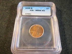 1939-S LINCOLN CENT RPM #2 S OVER S ICG MS66 RD 1401 - Picture 1 of 4