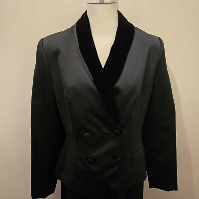 VINTAGE Oleg Cassini talla 6 chal cuello sólido negro esmoquin pantalón traje poliéster Foto 1 de 4