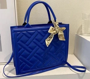 Big Square Handbag/Shoulder Strap with Silk Scarf Decoration-Royal Blue - Picture 1 of 2