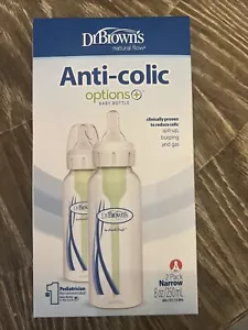 DrBrown's Natural Flow Options+ Anti-Colic Bottle 2 pack 8oz Narrow BRAND NEW - Picture 1 of 4