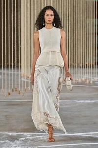 ULLA JOHNSON Edda Combo Sleeveless Peplum Top in Ivory L - Picture 1 of 8