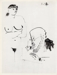 Precioso estampado de comedia humana 1954 Pablo Picasso desnudo "Artista y modelo" enmarcado certificado de autenticidad - Imagen 1 de 2