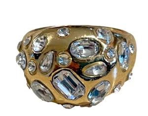 Vintage large modernist chunky cubic zirconia domed ball ring 8 gold tone dome - Imagen 1 de 10
