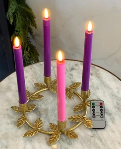 Flameless Advent Candle Set 4-Piece LED Advent Taper Candles Purple and Pink - S - Picture 1 of 12