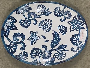 Nicole Miller Blue White Jacobean Floral MELAMINE Serving Tray Platter - Picture 1 of 1