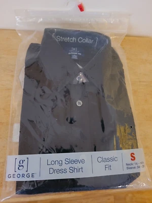 Camisa de vestir George negra manga larga calce clásico cuello elástico para hombre talla pequeña Foto 1 de 4