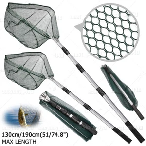 Foldable Fishing Landing Net with Telescoping Pole Handle Expandable to 51/74.8" - Picture 1 of 47