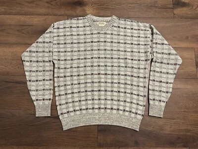 Suéter Vintage St. John’s Bay Grandpa Hombre’s Mediano Gris Rojo Negro Tejido a Rayas Foto 1 de 4