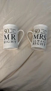 Happy Homewares White and Black 50th Anniversary Mugs Set-NIB - Picture 1 of 4