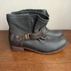 Cat Caterpillar Riva Leather Ankle Boots Booties Black Brown Pull On Womens Sz 9 - Picture 1 of 7