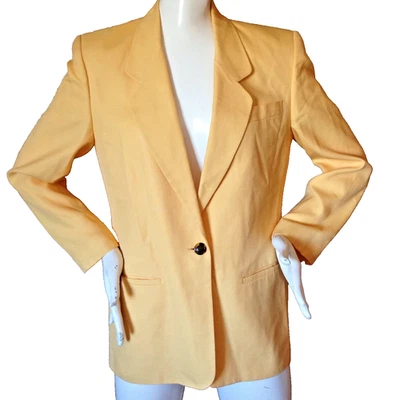 Blazer Talbots Talla 4 Amarillo Sólido Chaqueta Botón Único Muesca Solapa Forrada Italiana Foto 1 de 4