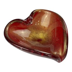 Vintage große Murano Glas Bullicante rot-gold Staubblase Schale Herz ❤️ Muschel Italy - Bild 1 von 21