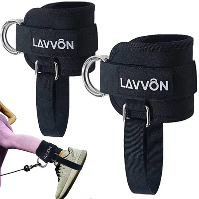 LAVVON Adjustable Ankle Straps for Cable Machines - Ankle Cuff Attachments for Gym