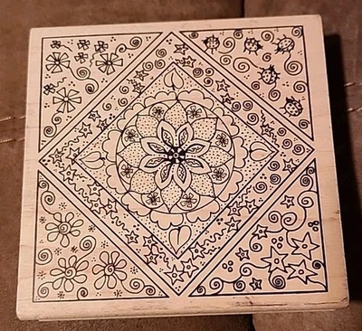 Sello de goma magenta marco floral azulejo diseño mandala floral Ladybugs estrella remolino Foto 1 de 3